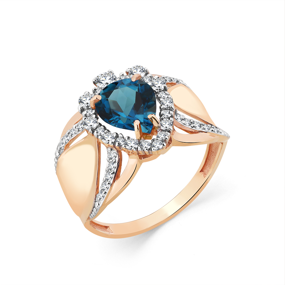 Inel din aur roșu cu pietre Cubic Zirconia Incolor, Topaz London