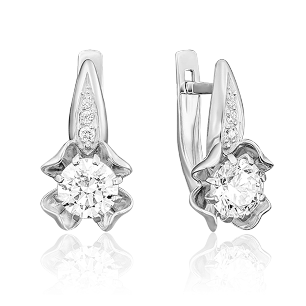 Cercei din aur alb cu pietre Cubic Zirconia Incolor