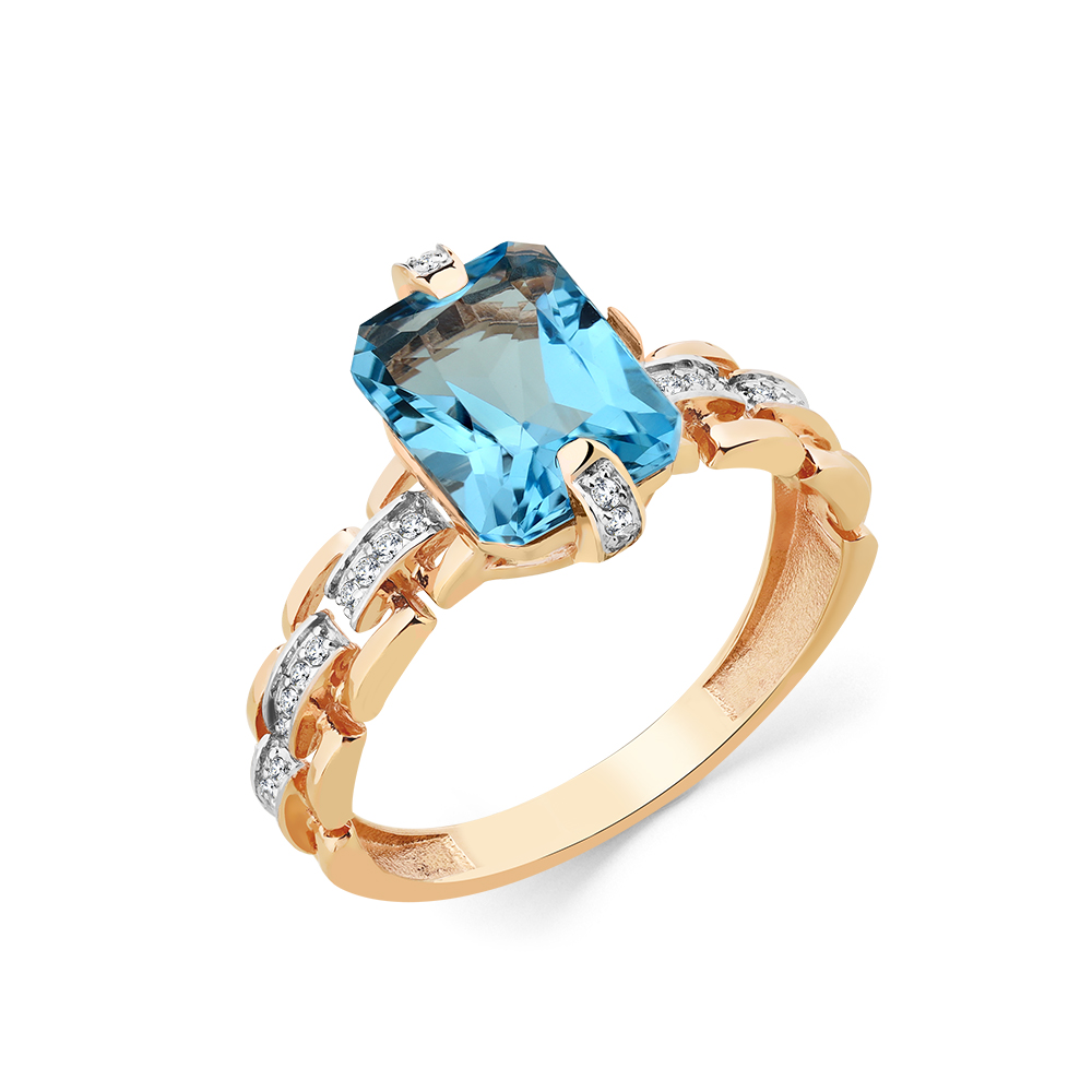 Inel din aur roșu cu pietre Cubic Zirconia Incolor, Topaz Swiss