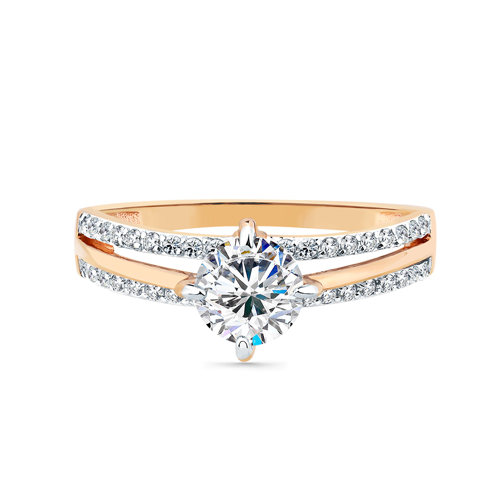 Inel din aur roșu cu pietre Cubic Zirconia Incolor