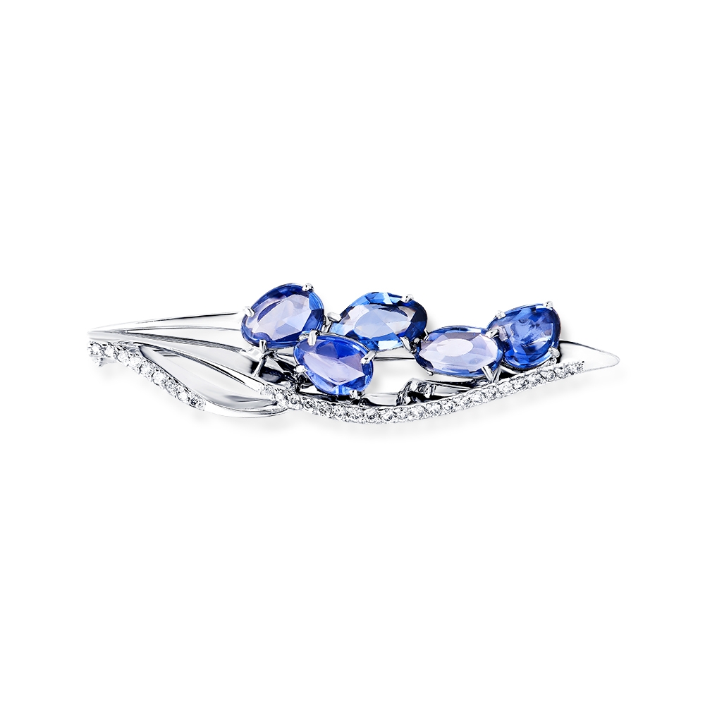 Broșă din aur alb cu pietre Diamant, Safir