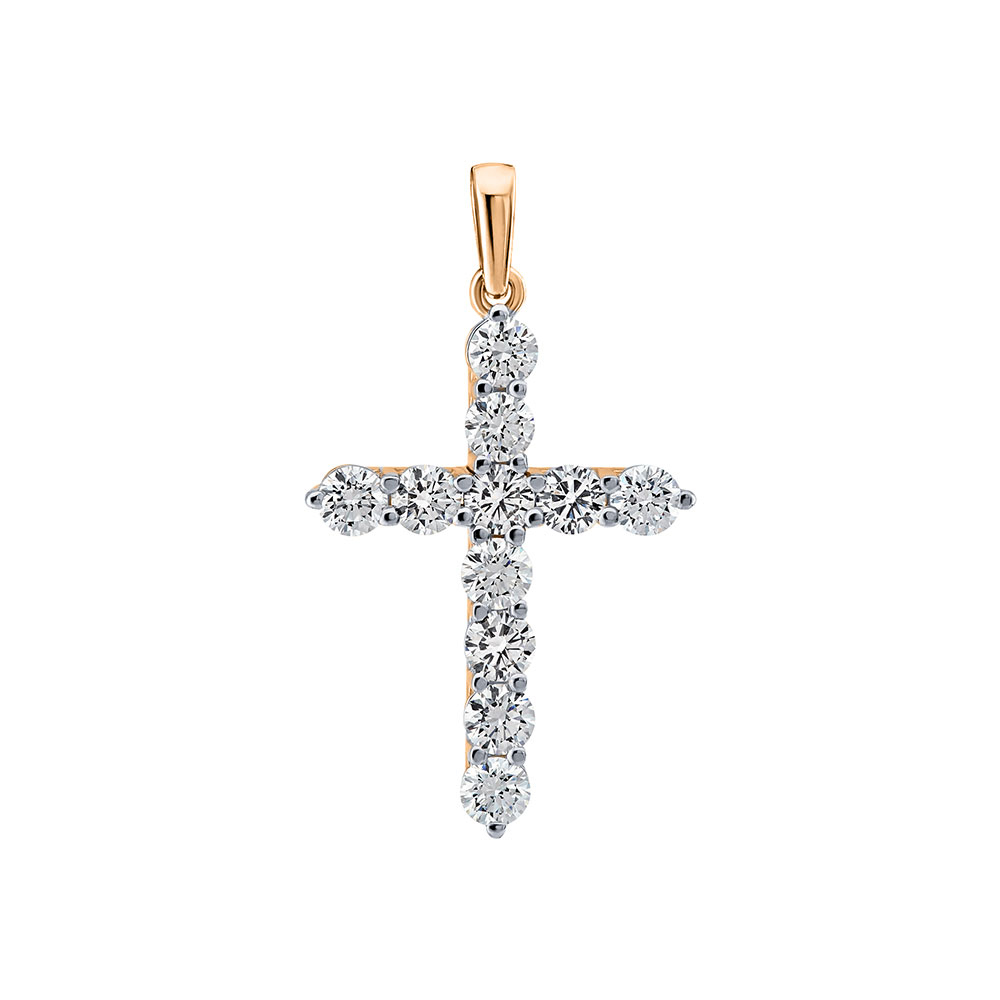Cruce din aur roșu cu pietre Diamant