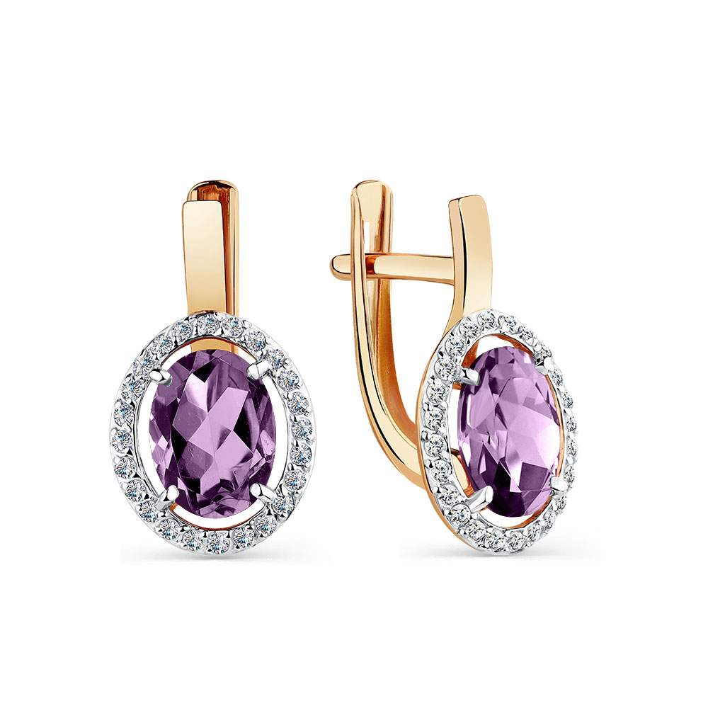 Cercei din aur roșu cu pietre Cubic Zirconia Incolor, Alexandrit (sint.)