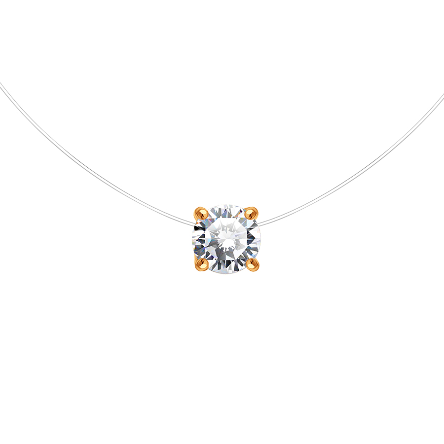 Colier din aur roșu cu pietre Cubic Zirconia Incolor, Fir transparent