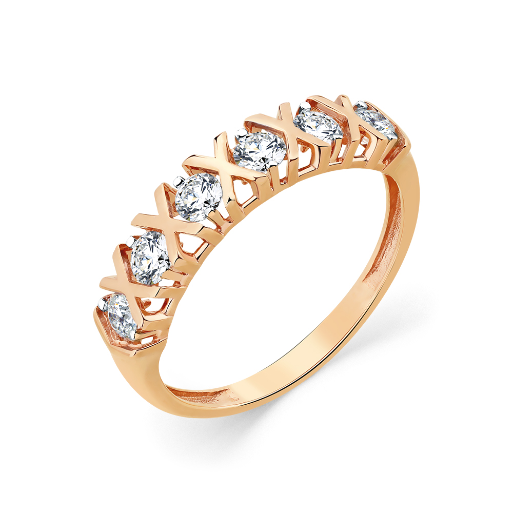 Inel din aur roșu cu pietre Cubic Zirconia Incolor