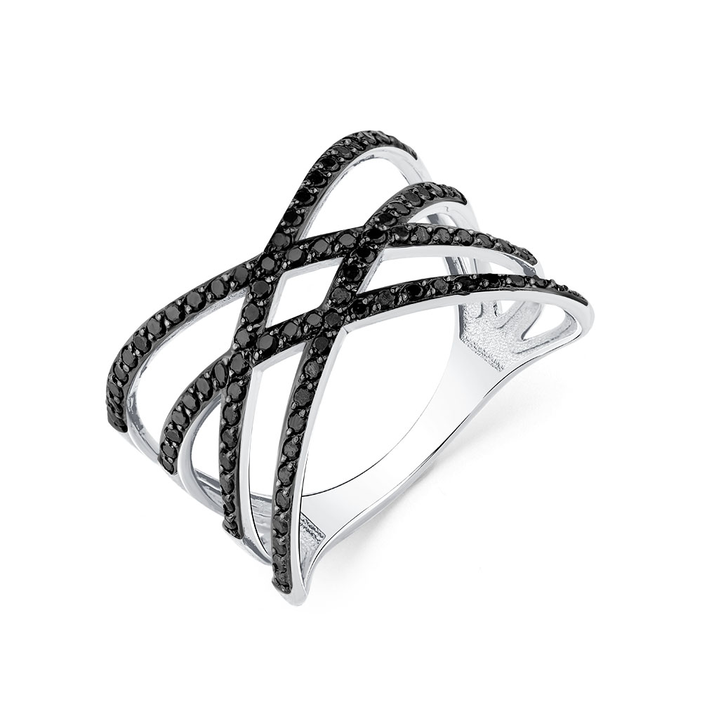 Inel din aur alb cu pietre Cubic zirconia negru