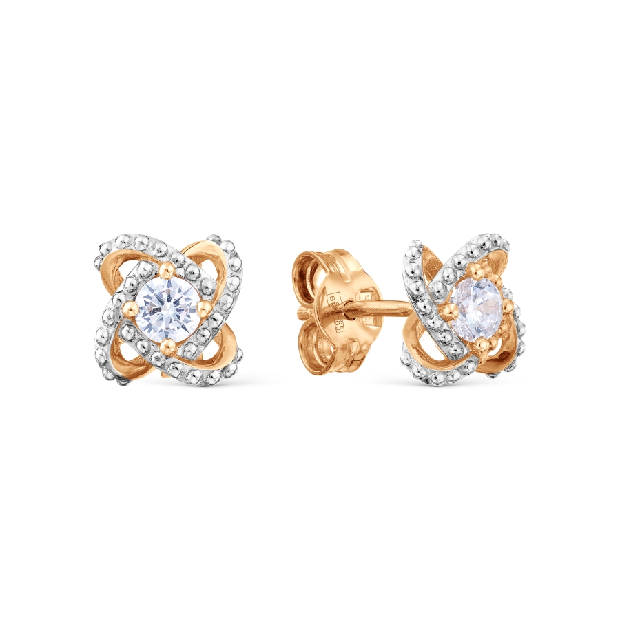 Cercei Pusete din aur roșu cu pietre Cubic Zirconia Incolor