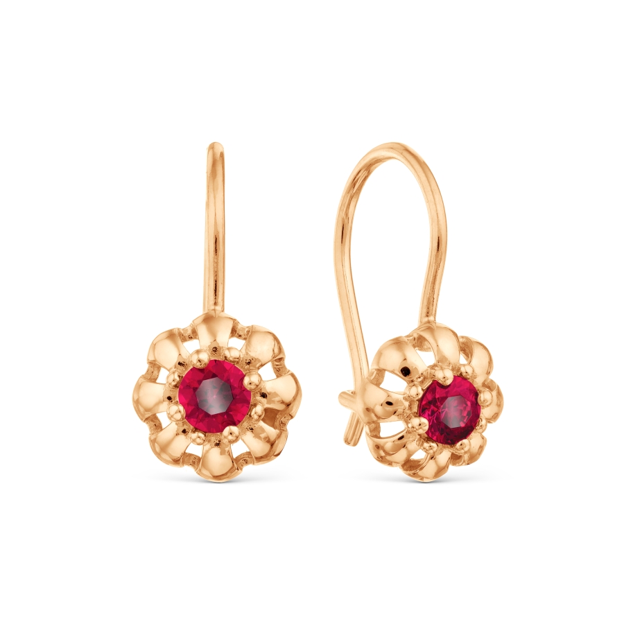 Cercei p-u copii din aur roșu cu pietre Cubic Zirconia Roșu