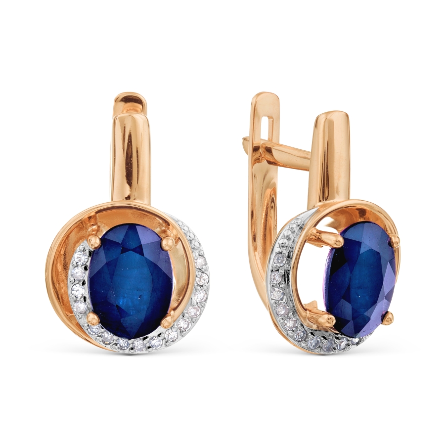 Cercei din aur roșu cu pietre Diamant, Safir