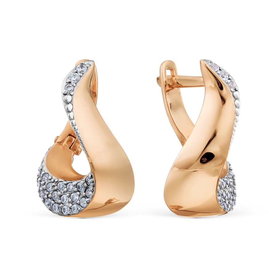 Cercei din aur roșu cu pietre Cubic Zirconia Incolor