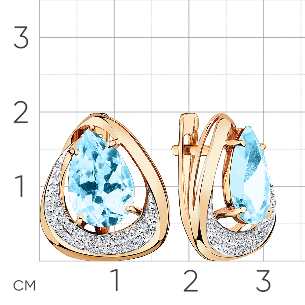 Cercei din aur roșu cu pietre Cubic Zirconia Incolor, Topaz albastru