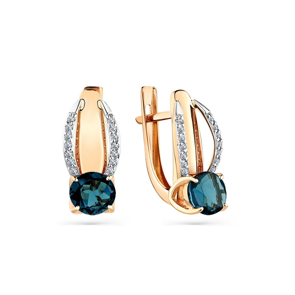 Cercei din aur roșu cu pietre Cubic Zirconia Incolor, Topaz London