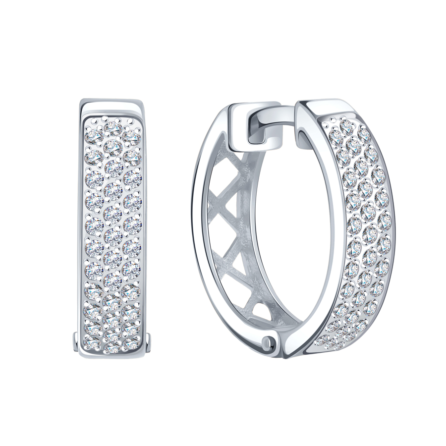 Cercei Creole din aur alb cu pietre Cubic Zirconia Incolor