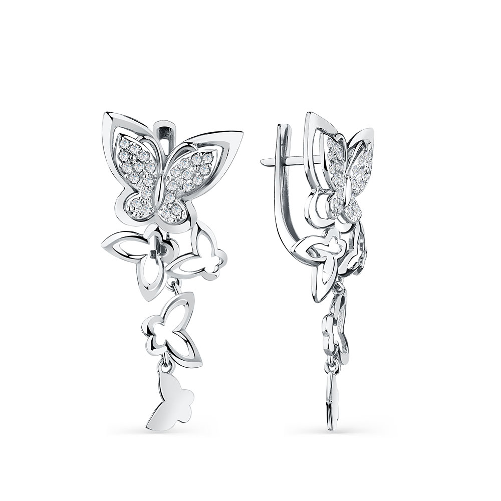 Cercei Suspendați din aur alb cu pietre Cubic Zirconia Incolor
