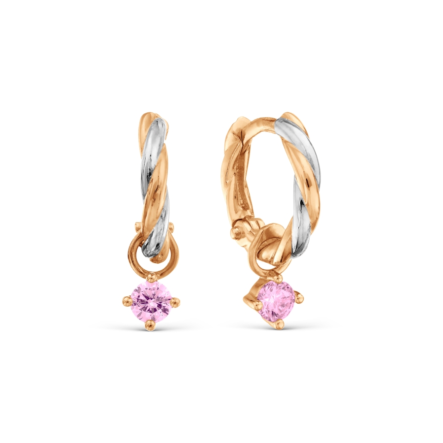 Cercei Creole din aur roșu cu pietre Cubic Zirconia Roz