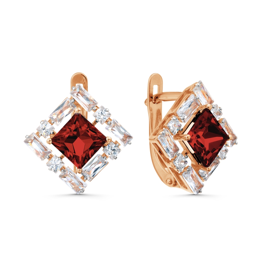 Cercei din aur roșu cu pietre Cubic zirconia, Granat
