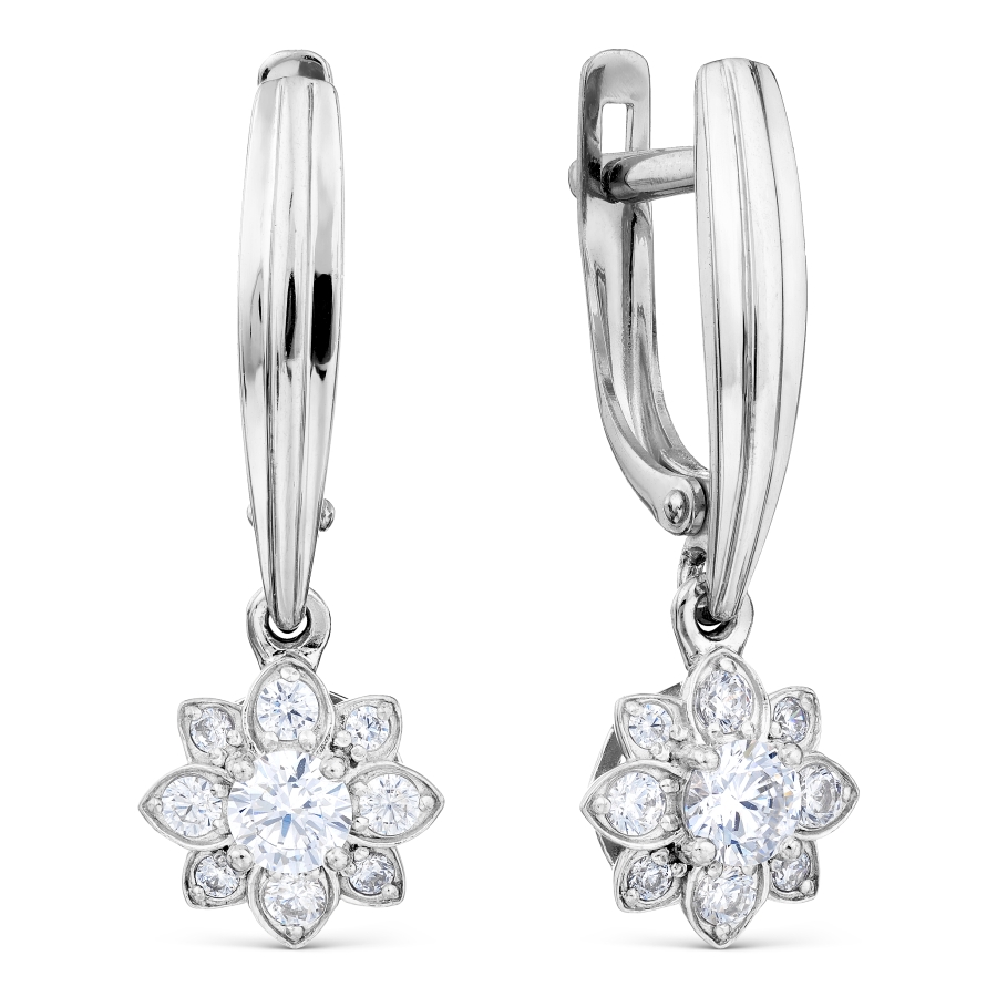 Cercei Suspendați din aur alb cu pietre Cubic Zirconia Incolor