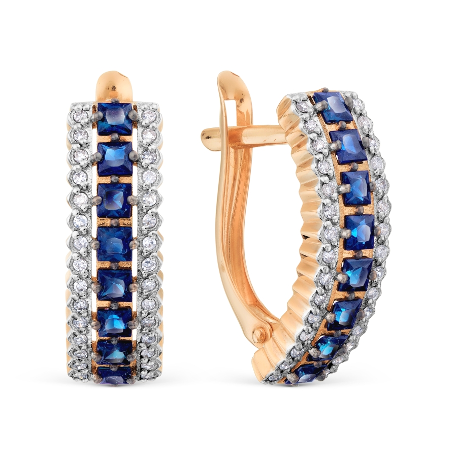 Cercei din aur roșu cu pietre Diamant, Safir
