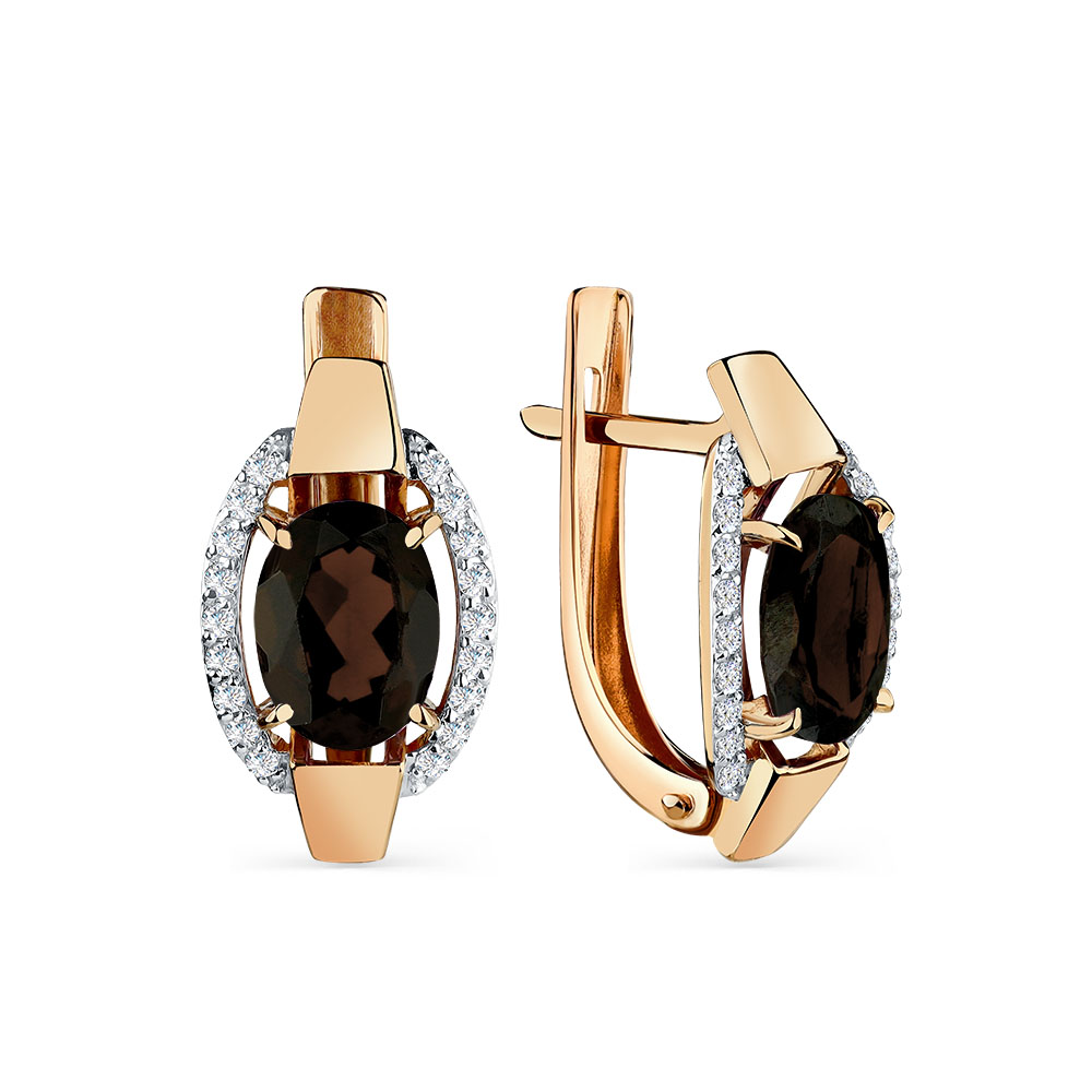Cercei din aur roșu cu pietre Cubic Zirconia Incolor, Cuarț fumuriu