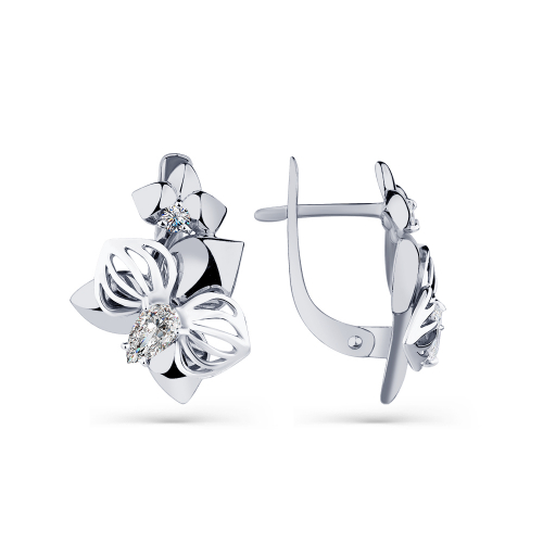 Cercei din aur alb cu pietre Cubic Zirconia Incolor