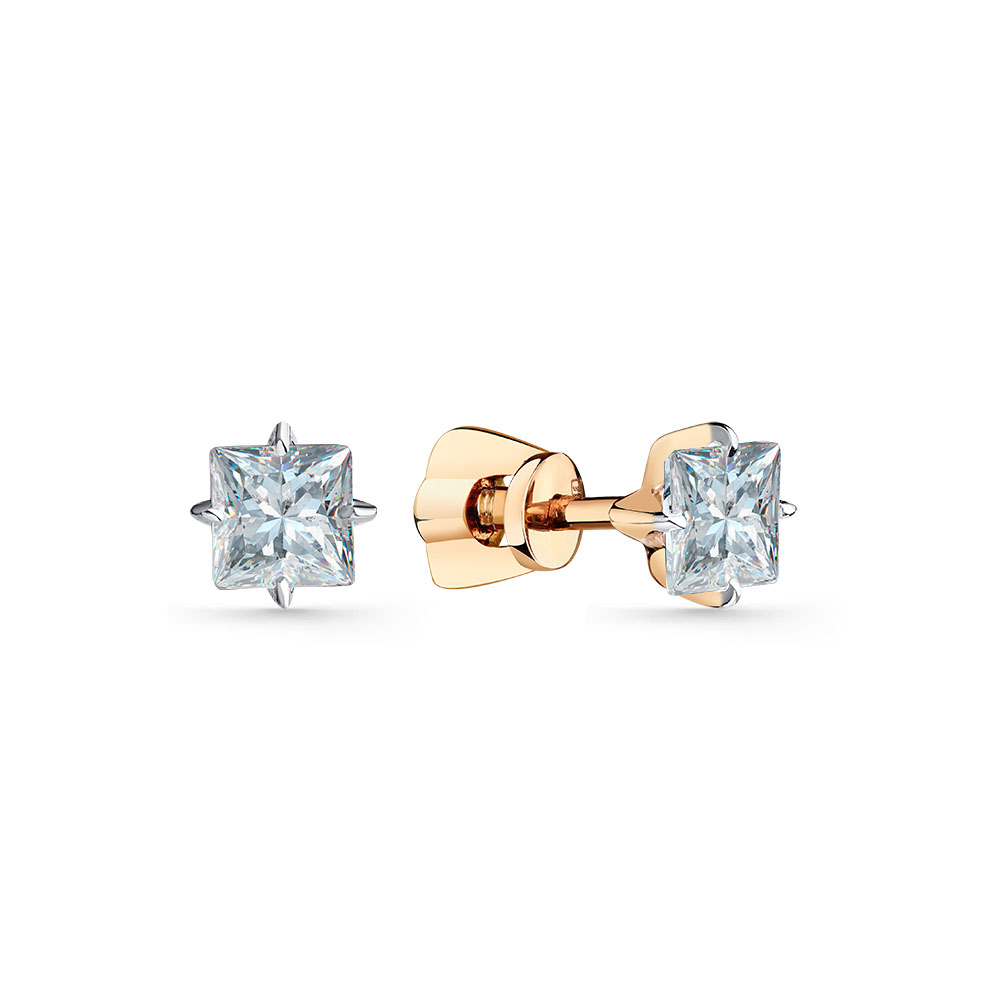 Cercei Pusete din aur roșu cu pietre Cubic Zirconia Incolor