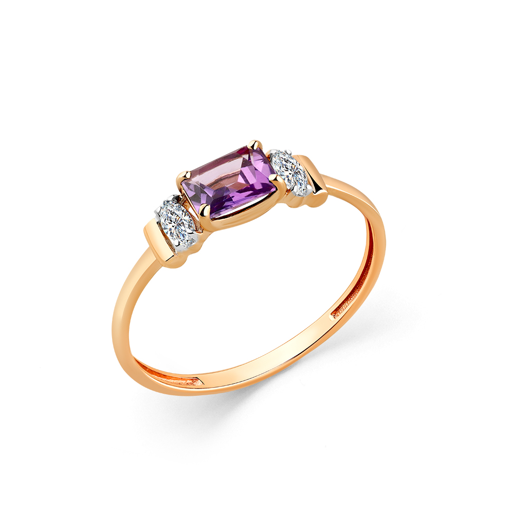 Inel din aur roșu cu pietre Cubic Zirconia Incolor, Ametist