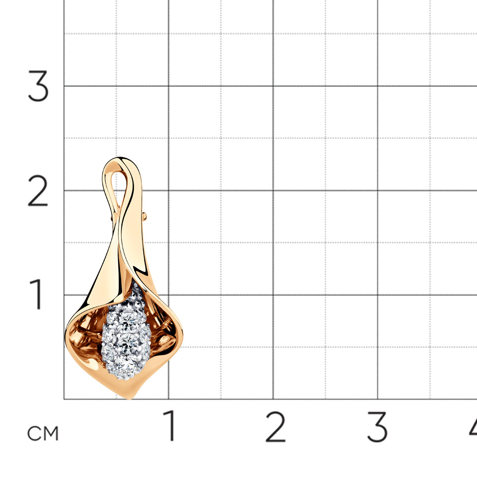 Broșă din aur alb și roșu cu pietre Cubic Zirconia Incolor