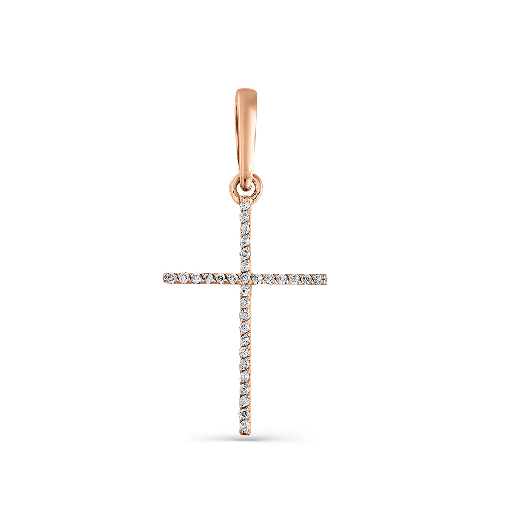 Cruce din aur roz cu pietre Diamant