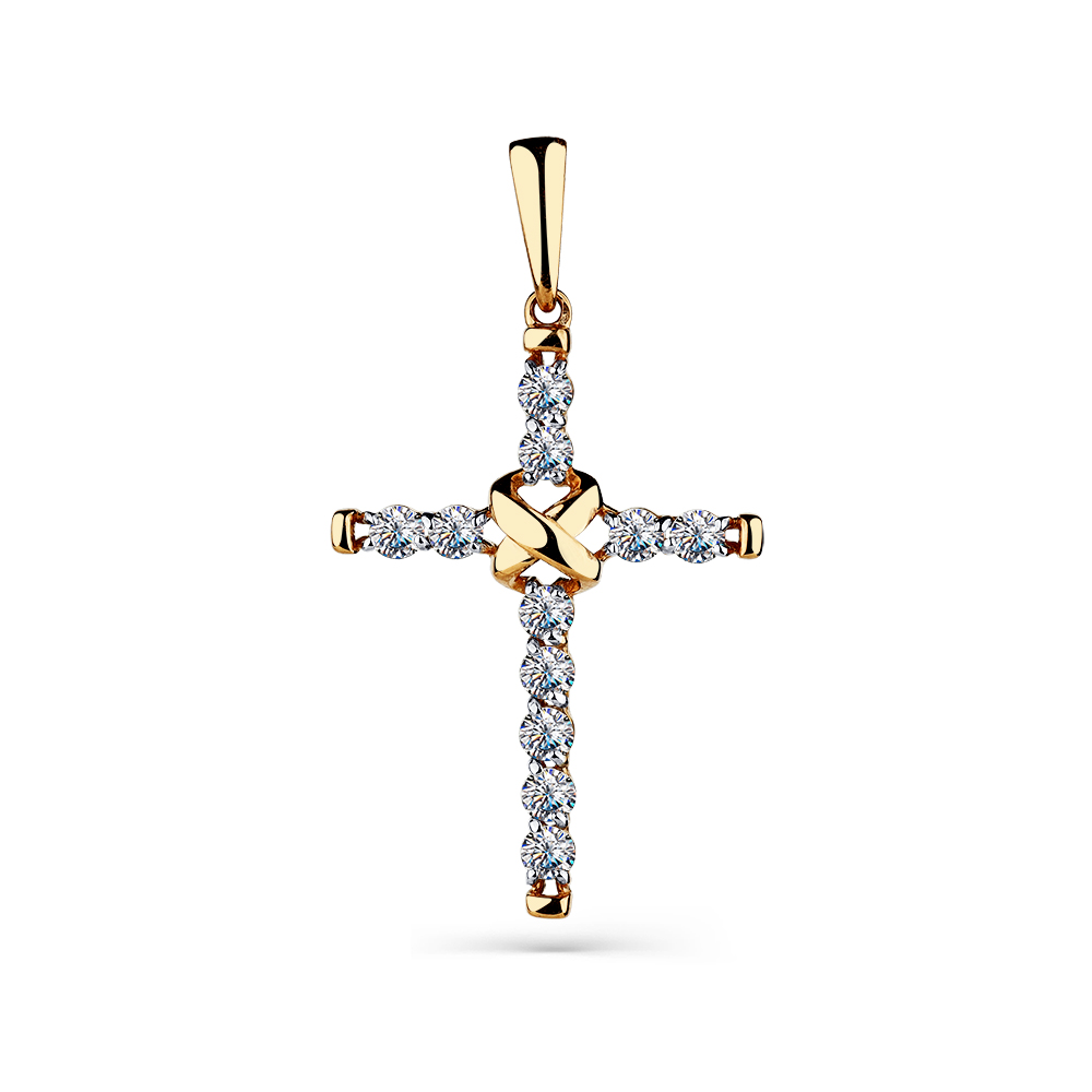 Cruce din aur roșu cu pietre Cubic Zirconia Incolor
