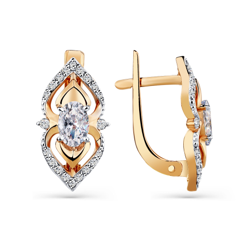 Cercei din aur roșu cu pietre Cubic zirconia