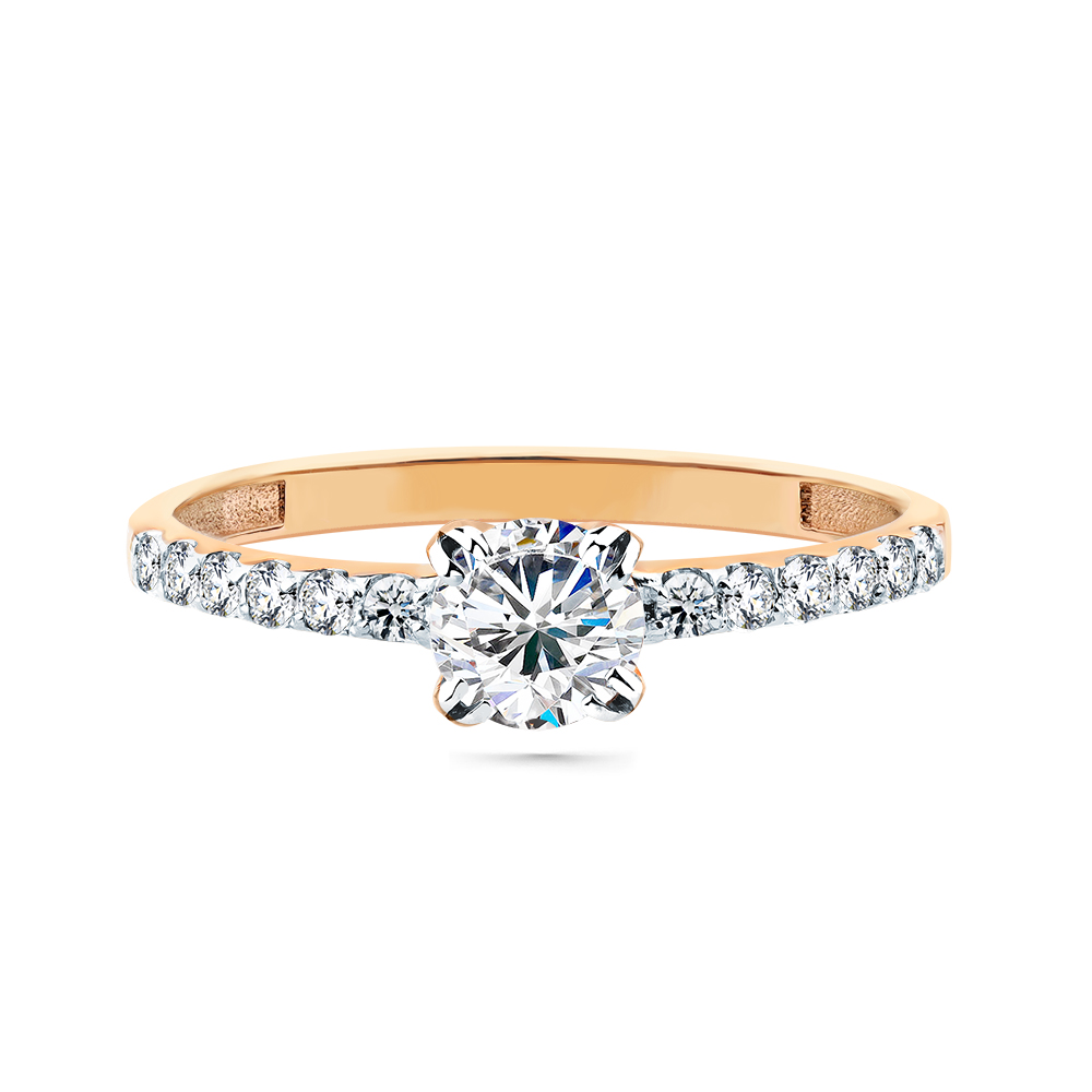 Inel din aur roșu cu pietre Cubic Zirconia Incolor
