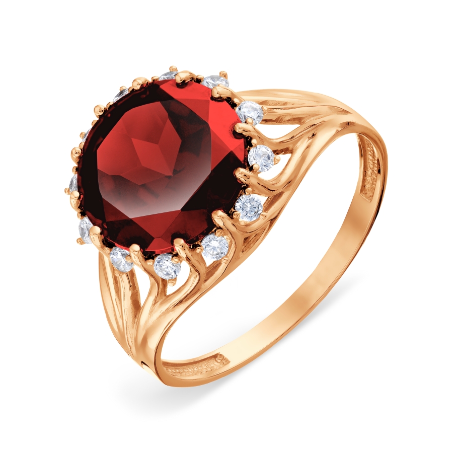 Inel din aur roșu cu pietre Cubic Zirconia Incolor, Granat