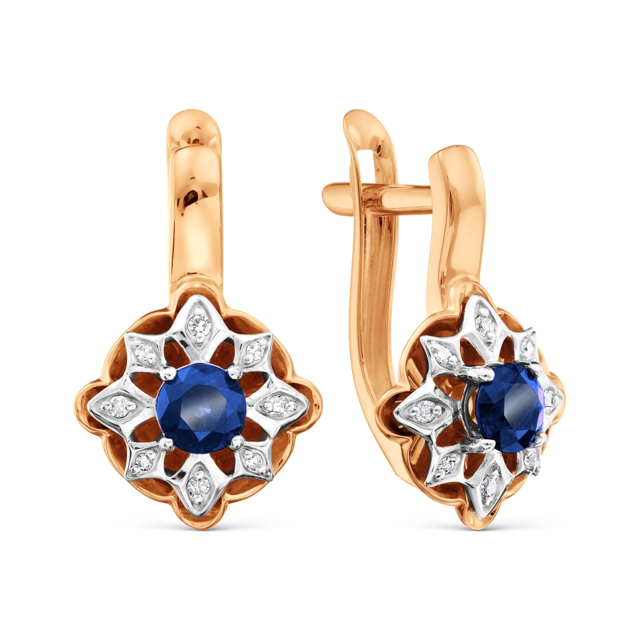 Cercei din aur alb și roșu cu pietre Diamant, Safir