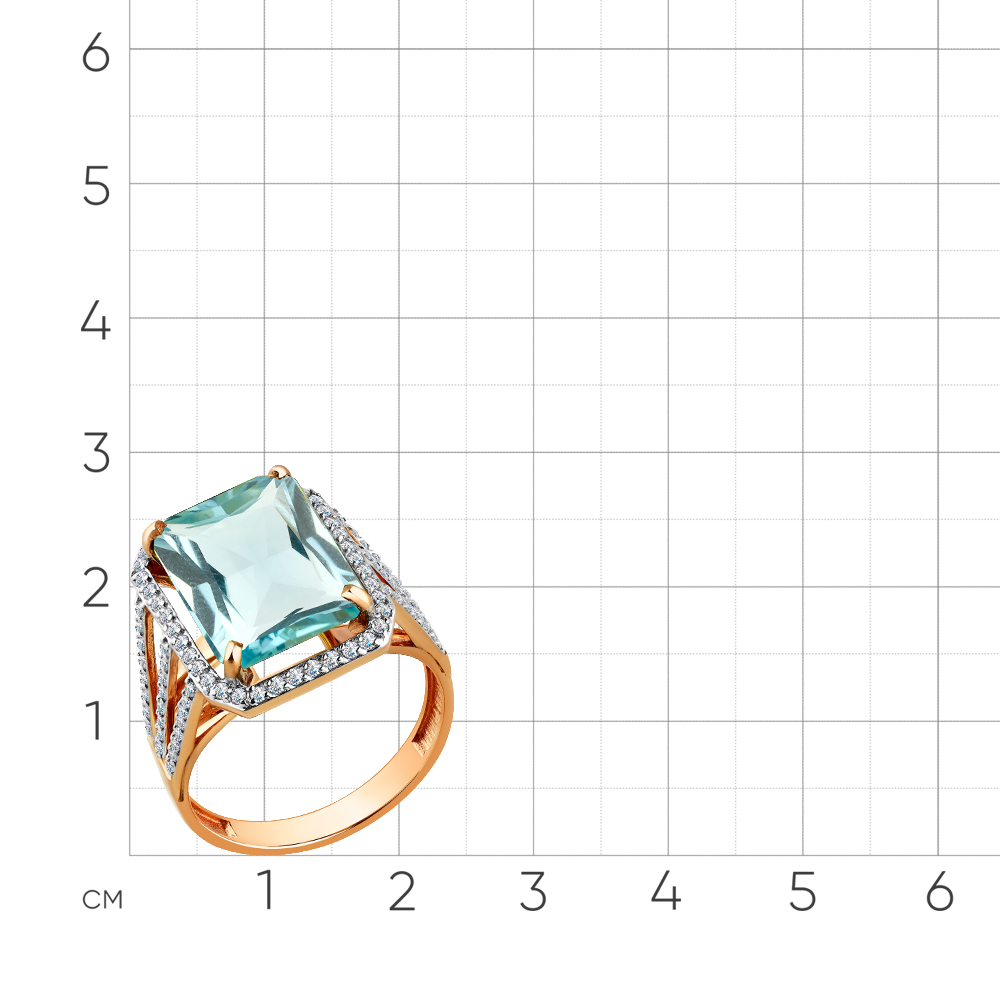 Inel din aur roșu cu pietre Cubic Zirconia Incolor, Aquamarin (sintetic)