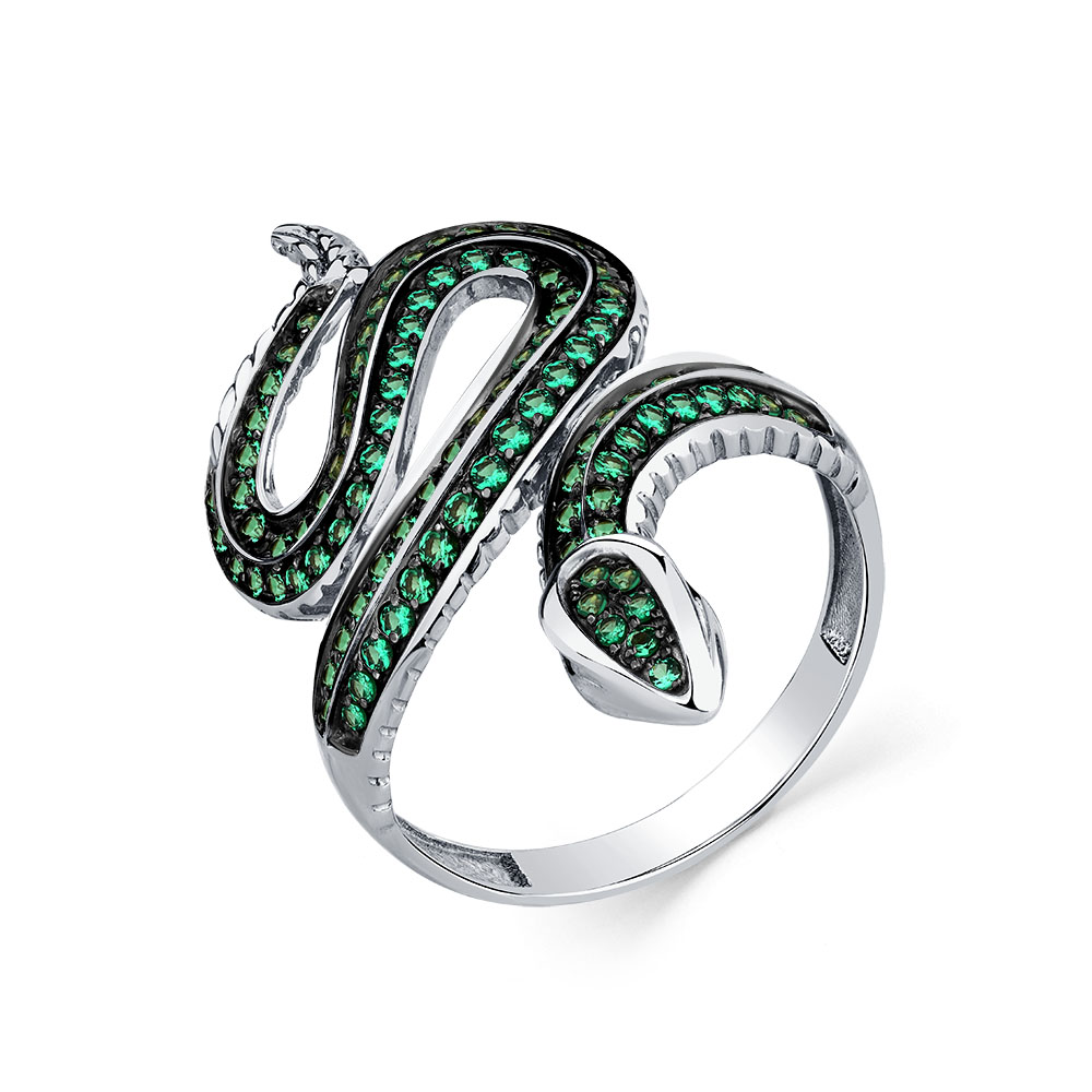 Inel din aur alb cu pietre Cubic Zirconia Verde, Cubic Zirconia Negru