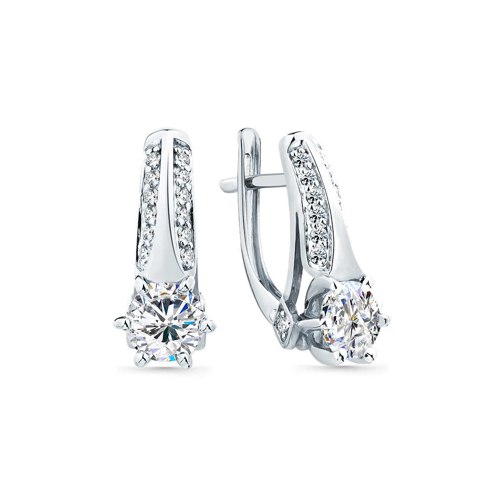 Cercei din aur alb cu pietre Cubic Zirconia Incolor