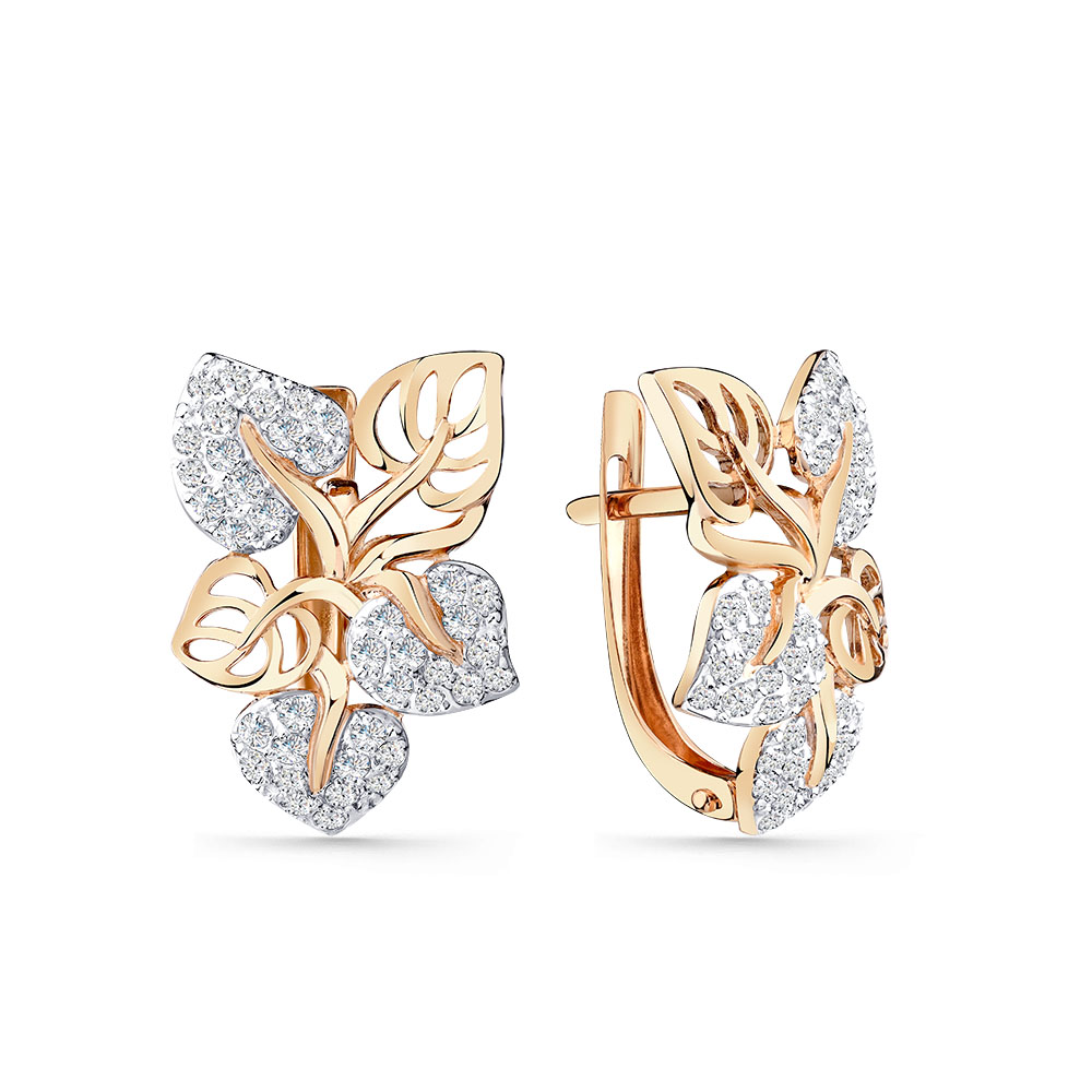 Cercei din aur roșu cu pietre Cubic Zirconia Incolor