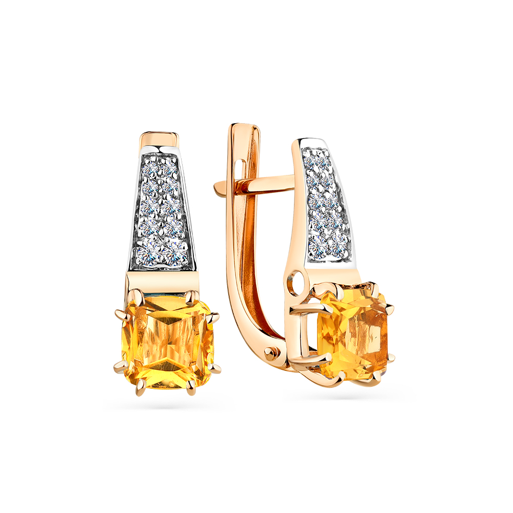 Cercei din aur roșu cu pietre Cubic zirconia, Citrin