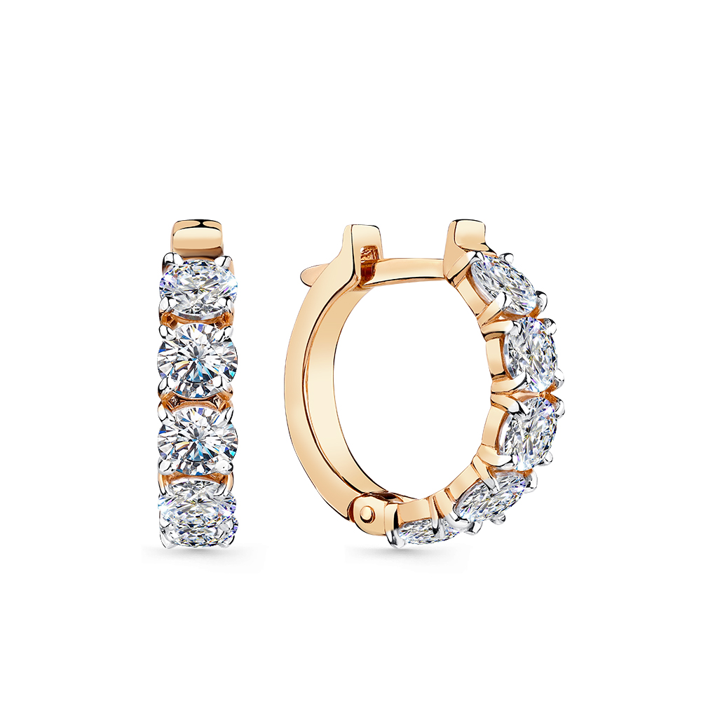 Cercei Creole din aur roșu cu pietre Cubic Zirconia Incolor