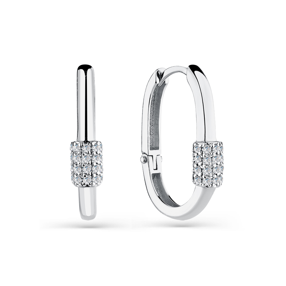 Cercei Creole din aur alb cu pietre Cubic Zirconia Incolor