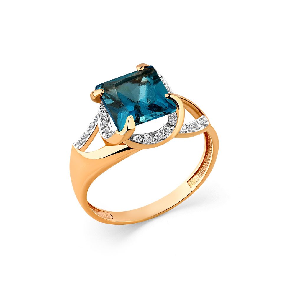 Inel din aur roșu cu pietre Cubic Zirconia Incolor, Topaz London