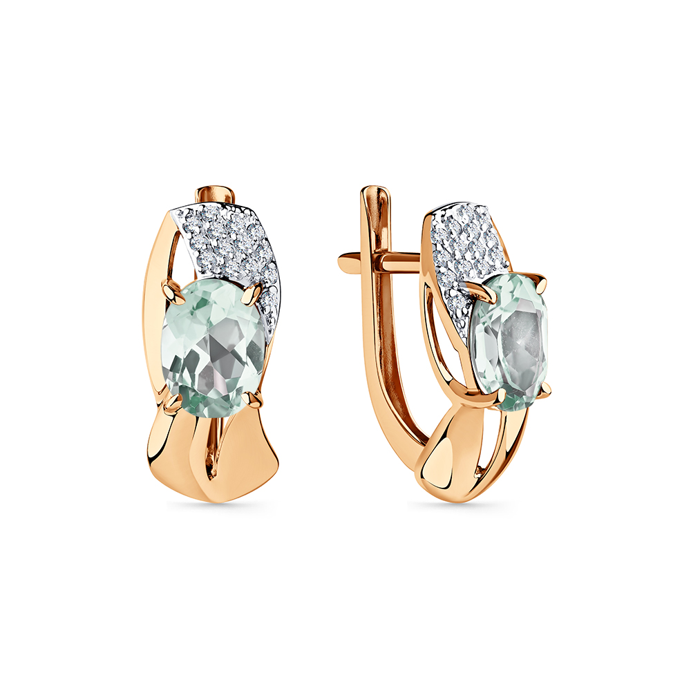 Cercei din aur roșu cu pietre Cubic Zirconia Incolor, Prasiolit