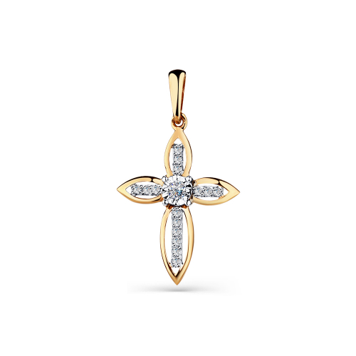 Cruce din aur alb și roșu cu pietre Cubic Zirconia Incolor