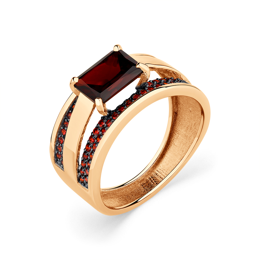 Inel din aur roșu cu pietre Cubic Zirconia Bordo, Granat