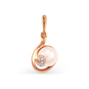 Pandantiv din aur roșu cu pietre Cubic zirconia, Perla Albă