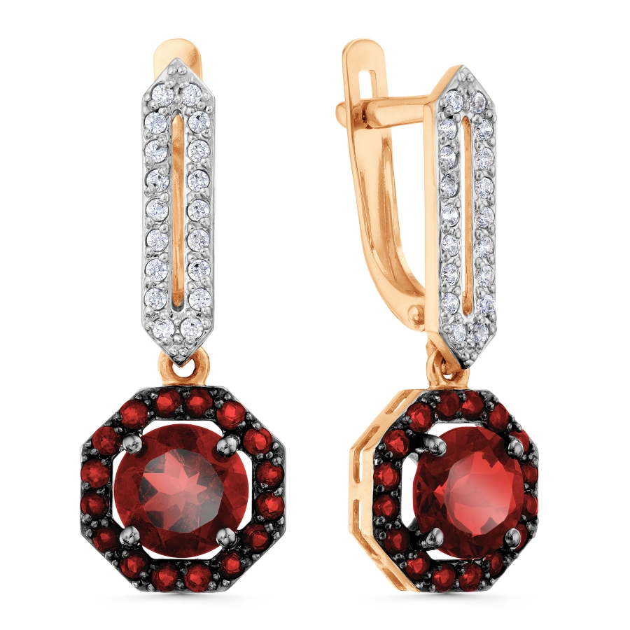 Cercei Suspendați din aur roșu cu pietre Cubic zirconia, Granat