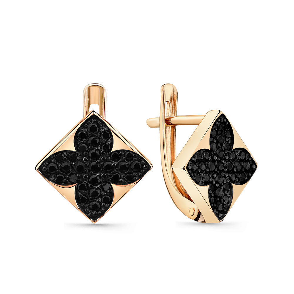 Cercei din aur roșu cu pietre Cubic Zirconia Negru