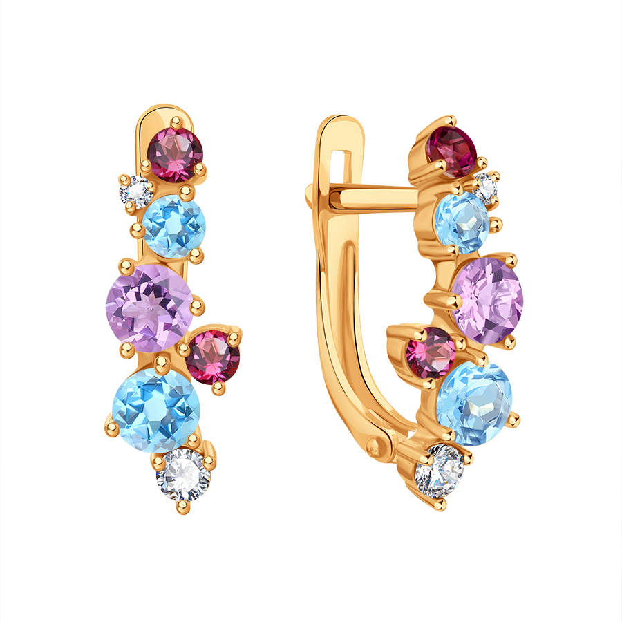 Cercei din aur roșu cu pietre Cubic Zirconia Incolor, Ametist și Topaz