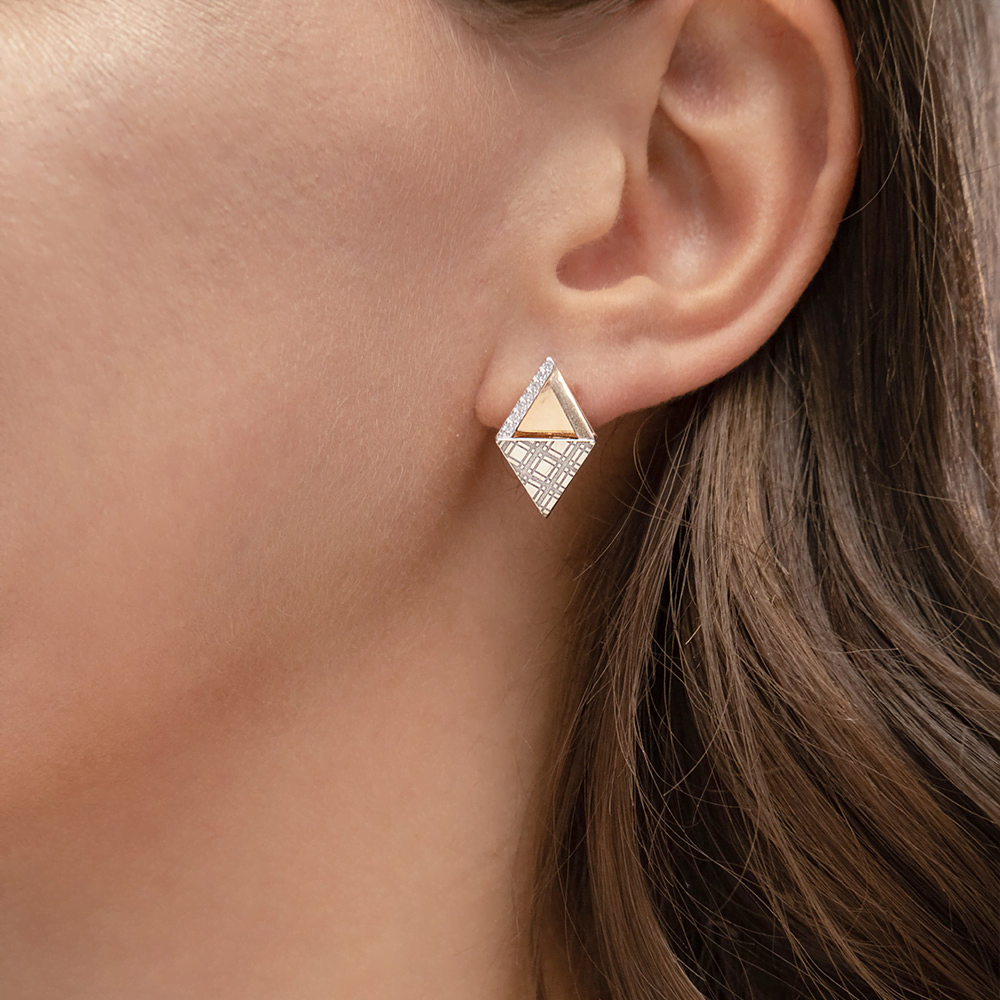 Cercei din aur alb și roșu cu pietre Cubic Zirconia Incolor