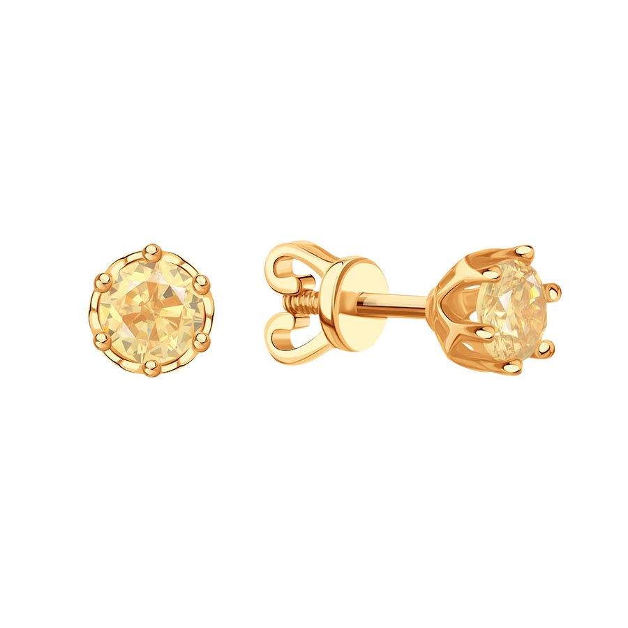 Cercei Pusete din aur roșu cu pietre Cubic Zirconia Galben